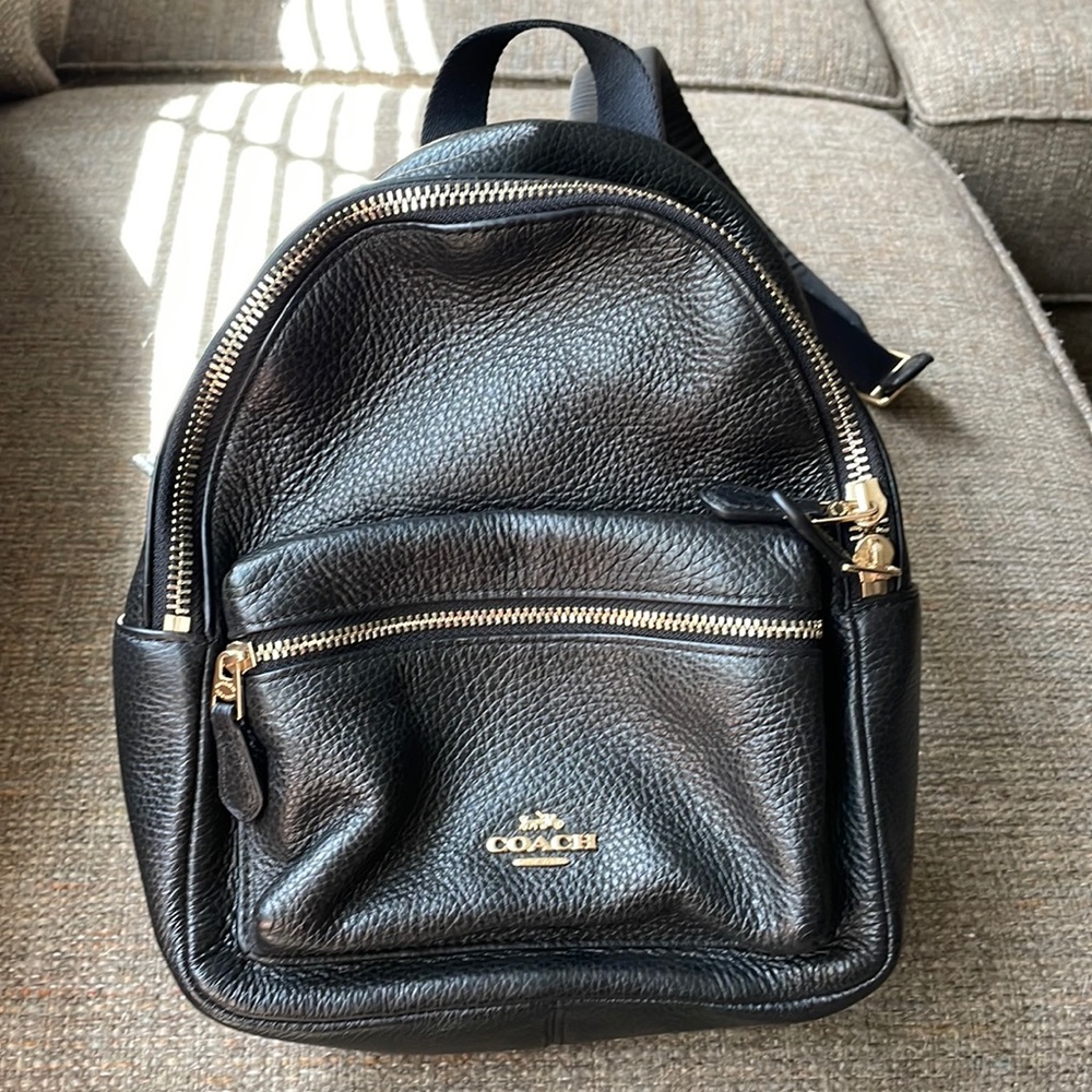Coach mini backpack purse (black leather with gold detail)